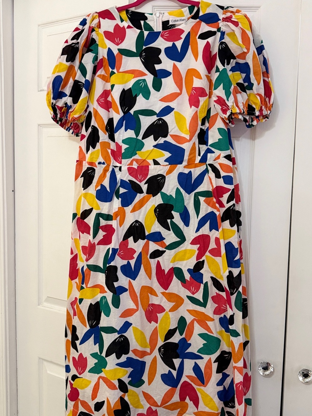 Calvin Klein Multicolor Leaf-Print Puff Sleeve Midi Dress